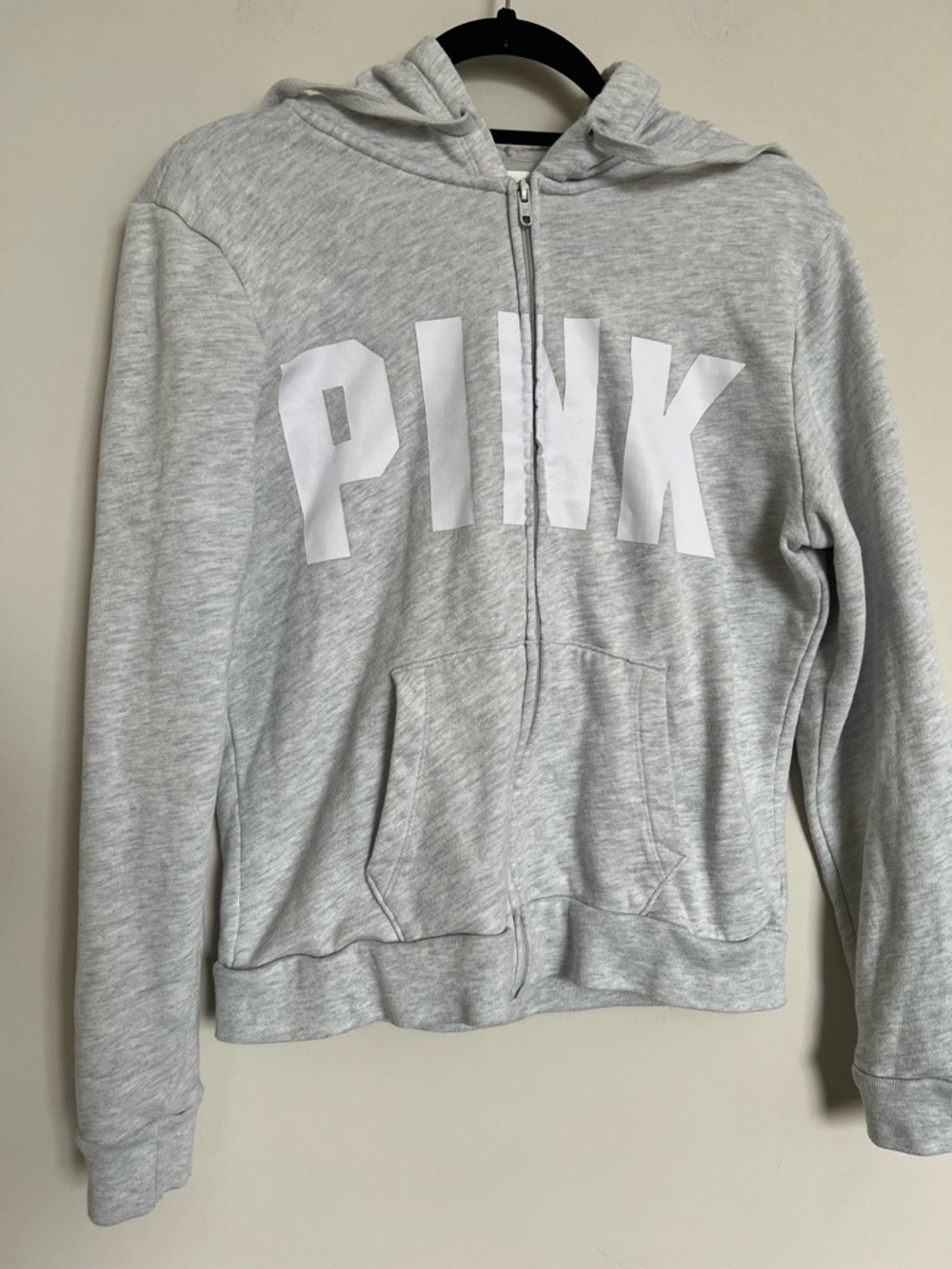 PINK Victoria’s Secret Gray Full Zip Hoodie M Cozy Logo Sweatshirt - Picture 4 of 7